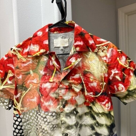 Maison Margiela Womens Cherry Fruit Button Down Short Sleeve Shirt Cotton Sz 36 - Picture 3 of 6